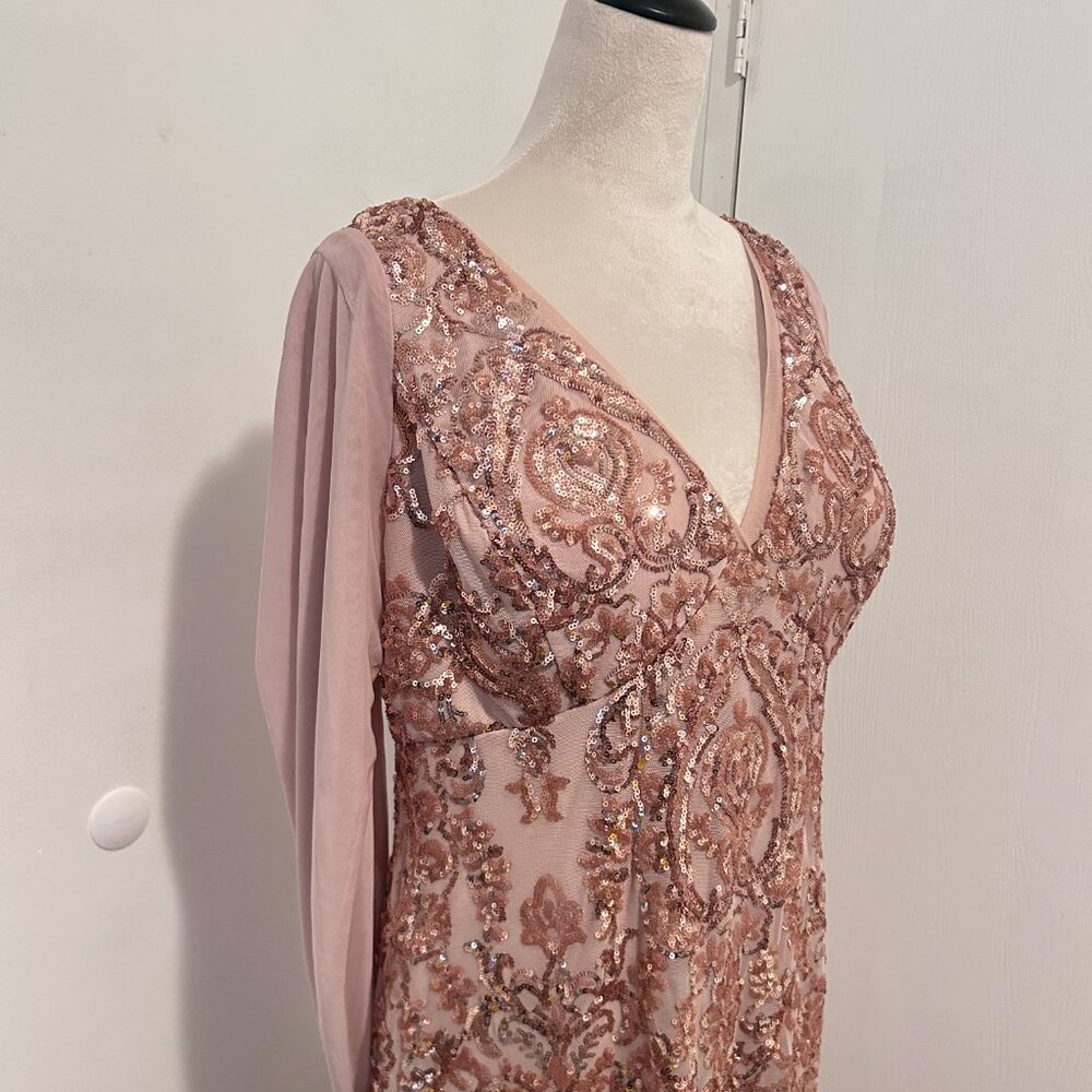 R&M Richards Sequin Gown with Chiffon Wrap Around Cape - Picture 3 of 8